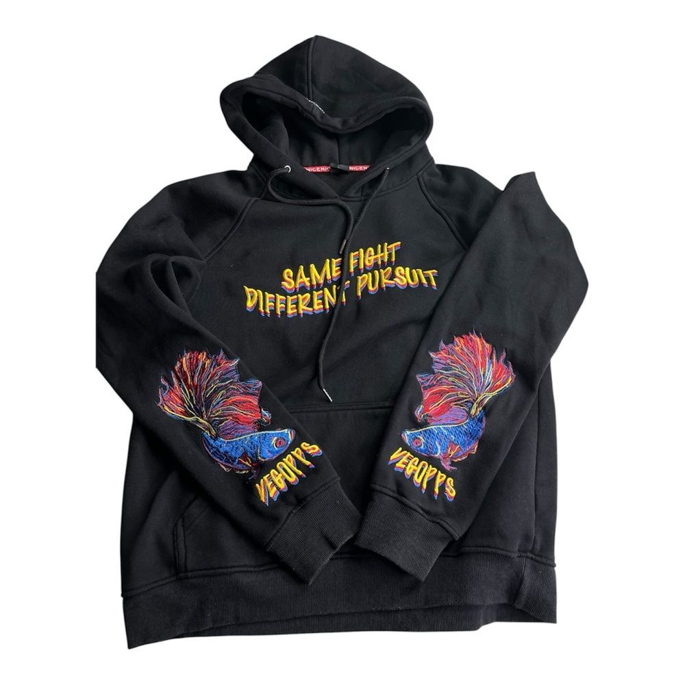 Embroiled Beta Fighting Fish “Same Fight Different Pursuit” Women’s Hoodie Sz L